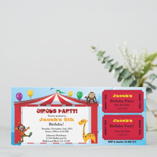 Cartes d'invitation pour anniversaire cirque enfan (Debout devant)