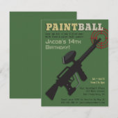 Cartes d'invitation pour anniversaire paintball Ta (Devant / Derrière)