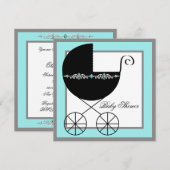 Cartes d'invitation pour Baby Shower avec calèche (Devant / Derrière)