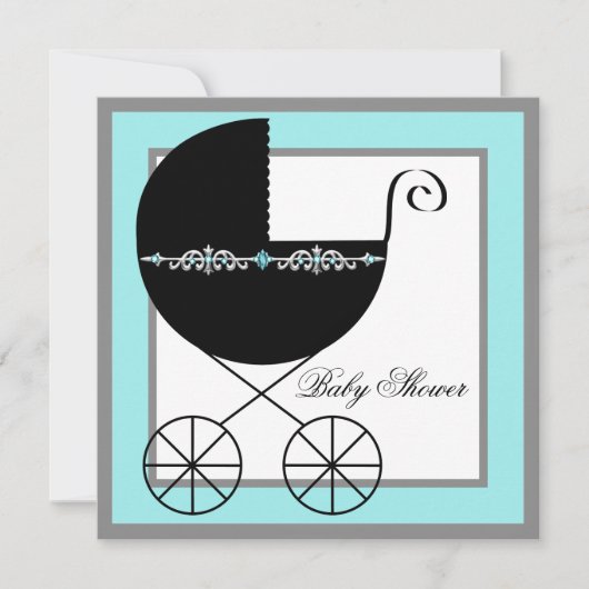 Cartes d'invitation pour Baby Shower avec calèche (Devant)