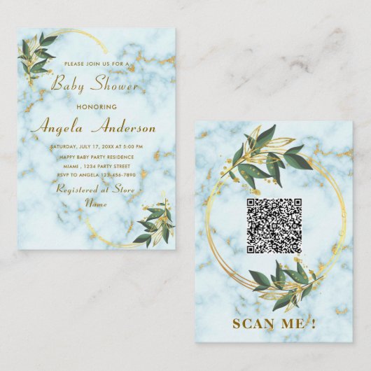 Cartes d'invitation pour Baby Shower avec code QR (Devant / Derrière)