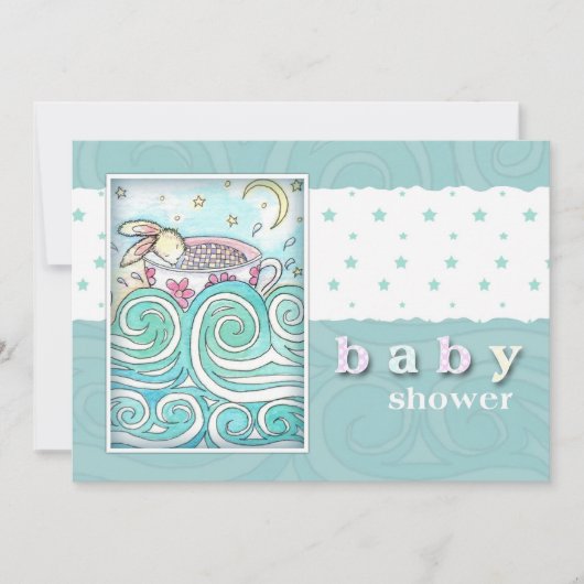 Cartes d'invitation pour Baby Shower avec Lapin da (Devant)