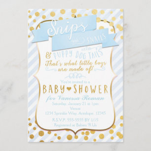 Cartes d'invitation pour Baby Shower Bleu et Or Sn