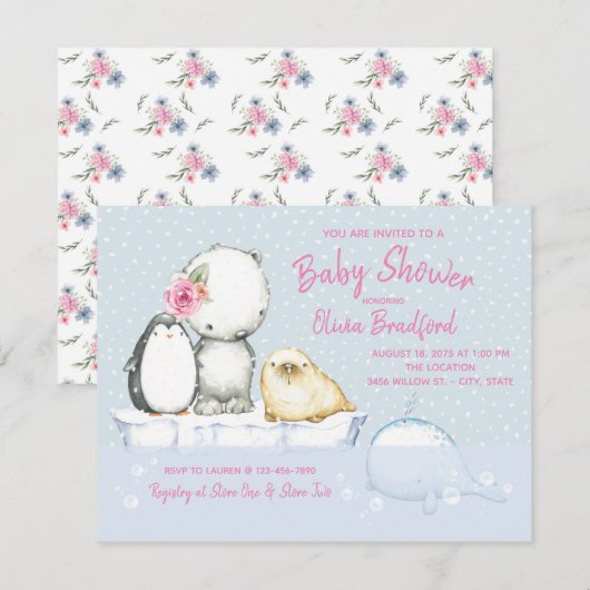 Cartes d'invitation pour Baby Shower d'hiver pour (Devant / Derrière)