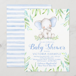 Cartes d'invitation pour Baby Shower éléphant garç
