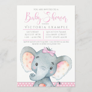 Cartes d'invitation pour Baby Shower éléphant mign