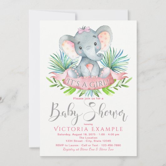 Cartes d'invitation pour Baby Shower éléphant pour (Devant)