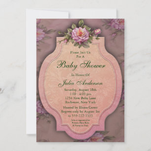 Cartes d'invitation pour Baby Shower Fille aux Ros