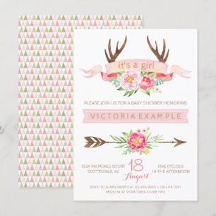 Cartes d'invitation pour Baby Shower Fille avec Fl