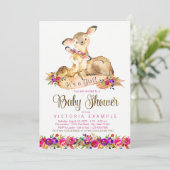 Cartes d'invitation pour Baby Shower Fille Cerf (Debout devant)