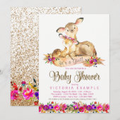 Cartes d'invitation pour Baby Shower Fille Cerf (Devant / Derrière)