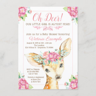 Cartes d'invitation pour Baby Shower Fille Cerf Mi