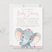 Cartes d'invitation pour Baby Shower Fille Éléphan (Devant)