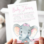 Cartes d'invitation pour Baby Shower Fille Éléphan