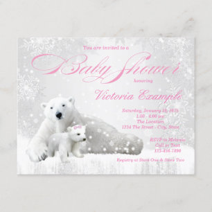 Cartes d'invitation pour Baby Shower Fille Ours Fl