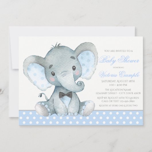 Cartes d'invitation pour Baby Shower Garçon Élépha (Devant)
