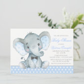 Cartes d'invitation pour Baby Shower Garçon Élépha (Debout devant)