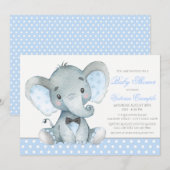Cartes d'invitation pour Baby Shower Garçon Élépha (Devant / Derrière)