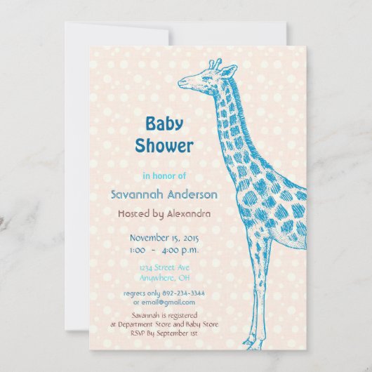 Cartes d'invitation pour Baby Shower Garçon Girafe (Devant)
