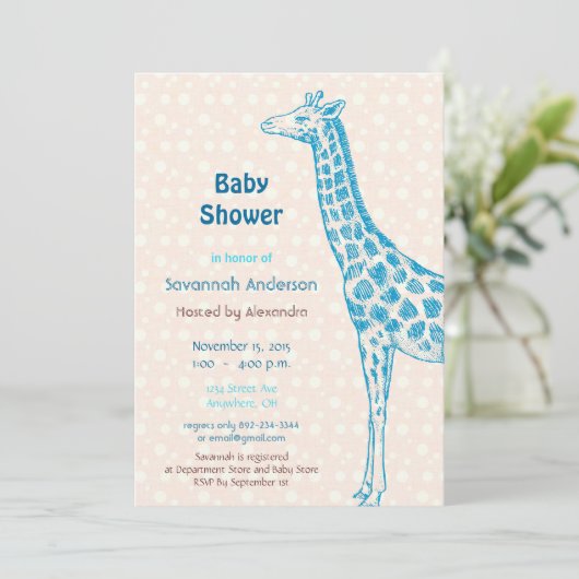 Cartes d'invitation pour Baby Shower Garçon Girafe (Debout devant)