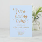 Cartes d'invitation pour Baby Shower jumeaux Bleu  (Debout devant)