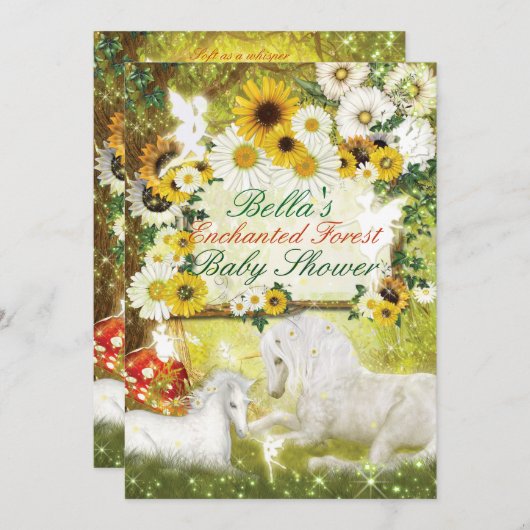 Cartes d'invitation pour Baby Shower Licorne Encha (Devant / Derrière)