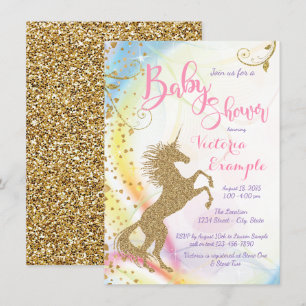 Cartes d'invitation pour Baby Shower Licorne Fille