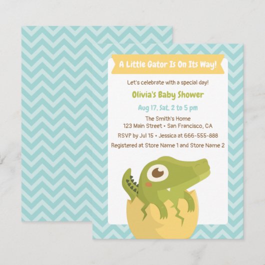Cartes d'invitation pour Baby Shower Little Alliga (Devant / Derrière)