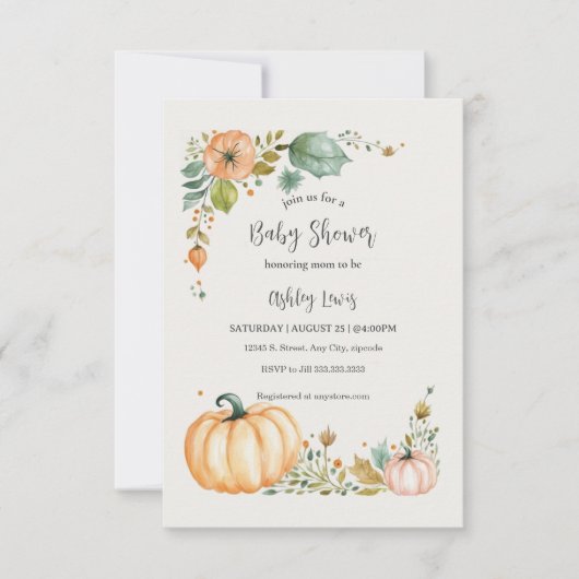 Cartes d'invitation pour Baby shower Thème Citroui (Devant)