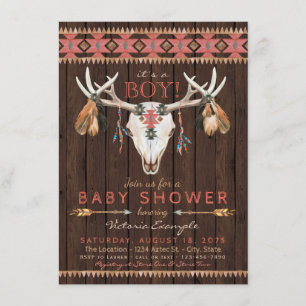 Cartes d'invitation pour Baby Shower Tribal Skull