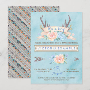 Cartes d'invitation pour Baby Shower Tribales avec