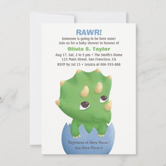 Cartes d'invitation pour Baby Shower Triceratops M (Devant)