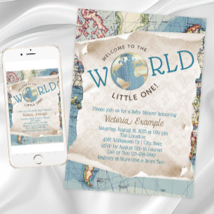 Cartes d'invitation pour Baby Shower Vintage Map