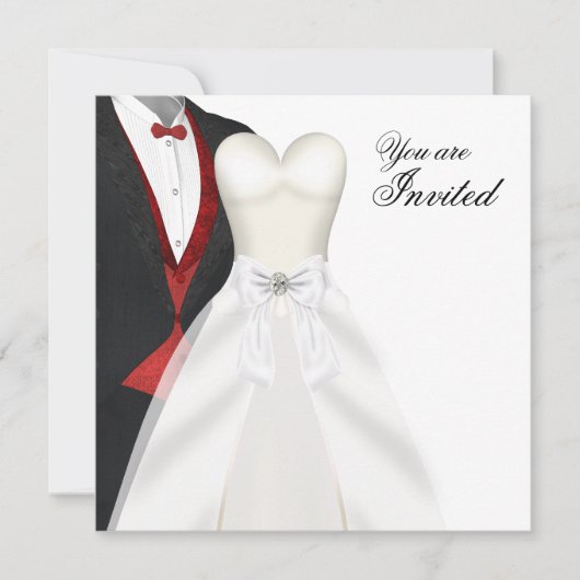 Cartes d'invitation pour bal en smoking robe de ba (Devant)