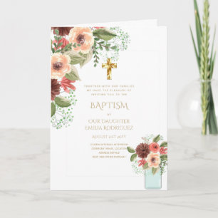 Cartes d'invitation pour BAPTÊME floral 4 pages -