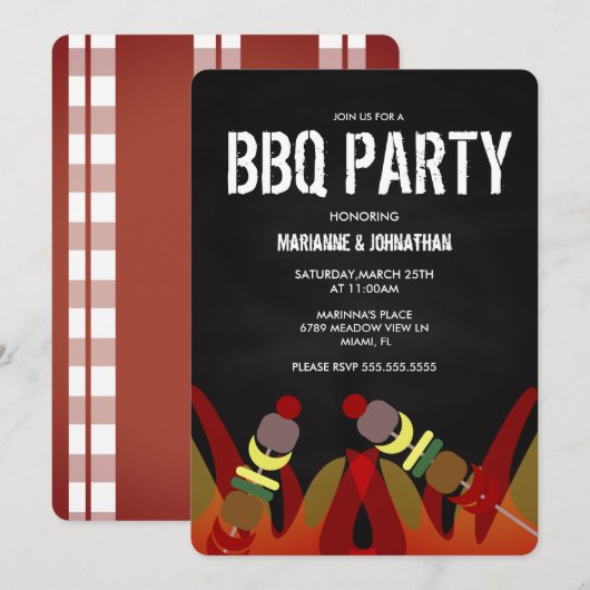 Cartes d'invitation pour barbecue à brochettes de  (Devant / Derrière)
