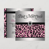 Cartes d'invitation pour Bat Mitzvah Léopard Rose (Devant / Derrière)