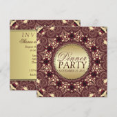 Cartes d'invitation pour dîner Batik Golden Earth (Devant / Derrière)