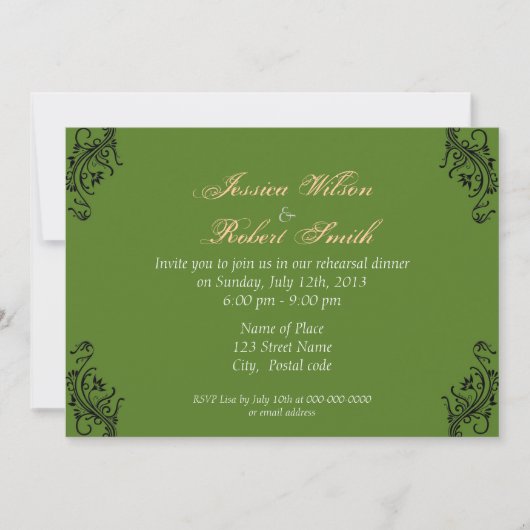 Cartes d'invitation pour dîner de répétition dans (Devant)