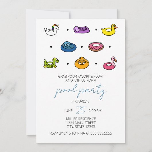 Cartes d'invitation pour fête au bord de la piscin (Devant)