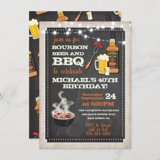 Cartes d'invitation pour fête Bourbon Bière & BBQ (Devant / Derrière)