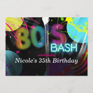 Cartes d'invitation pour fête d'anniversaire 80's 