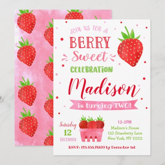 Cartes d'invitation pour fête d'anniversaire aux f (Devant / Derrière)