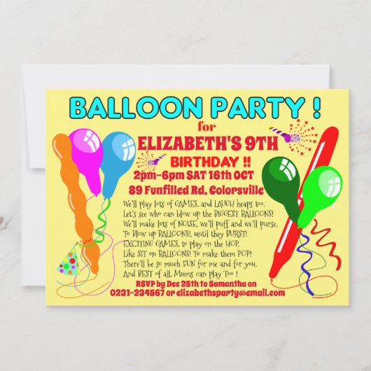 Cartes d'invitation pour fête d'anniversaire avec (Devant)