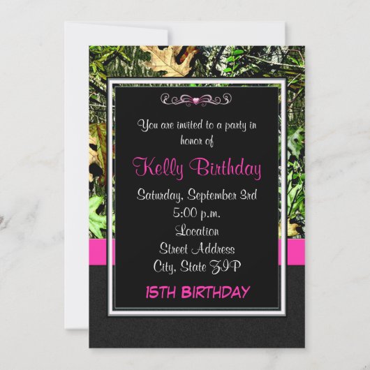 Cartes d'invitation pour fête d'anniversaire camou (Dos)
