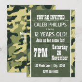 Cartes d'invitation pour fête d'anniversaire camou (Devant / Derrière)