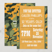 Cartes d'invitation pour fête d'anniversaire camou (Devant / Derrière)