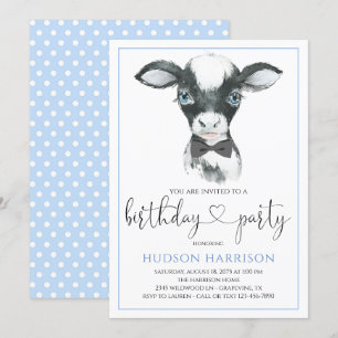 Cartes d'invitation pour fête d'anniversaire Cow B