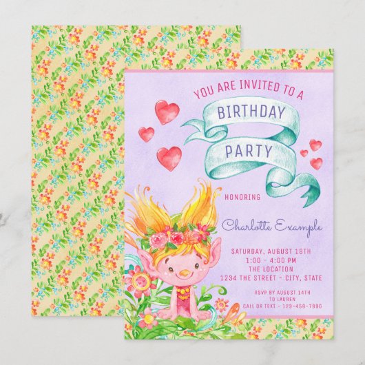 Cartes d'invitation pour fête d'anniversaire de Tr (Devant / Derrière)