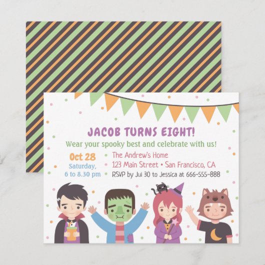 Cartes d'invitation pour fête d'anniversaire d'enf (Devant / Derrière)
